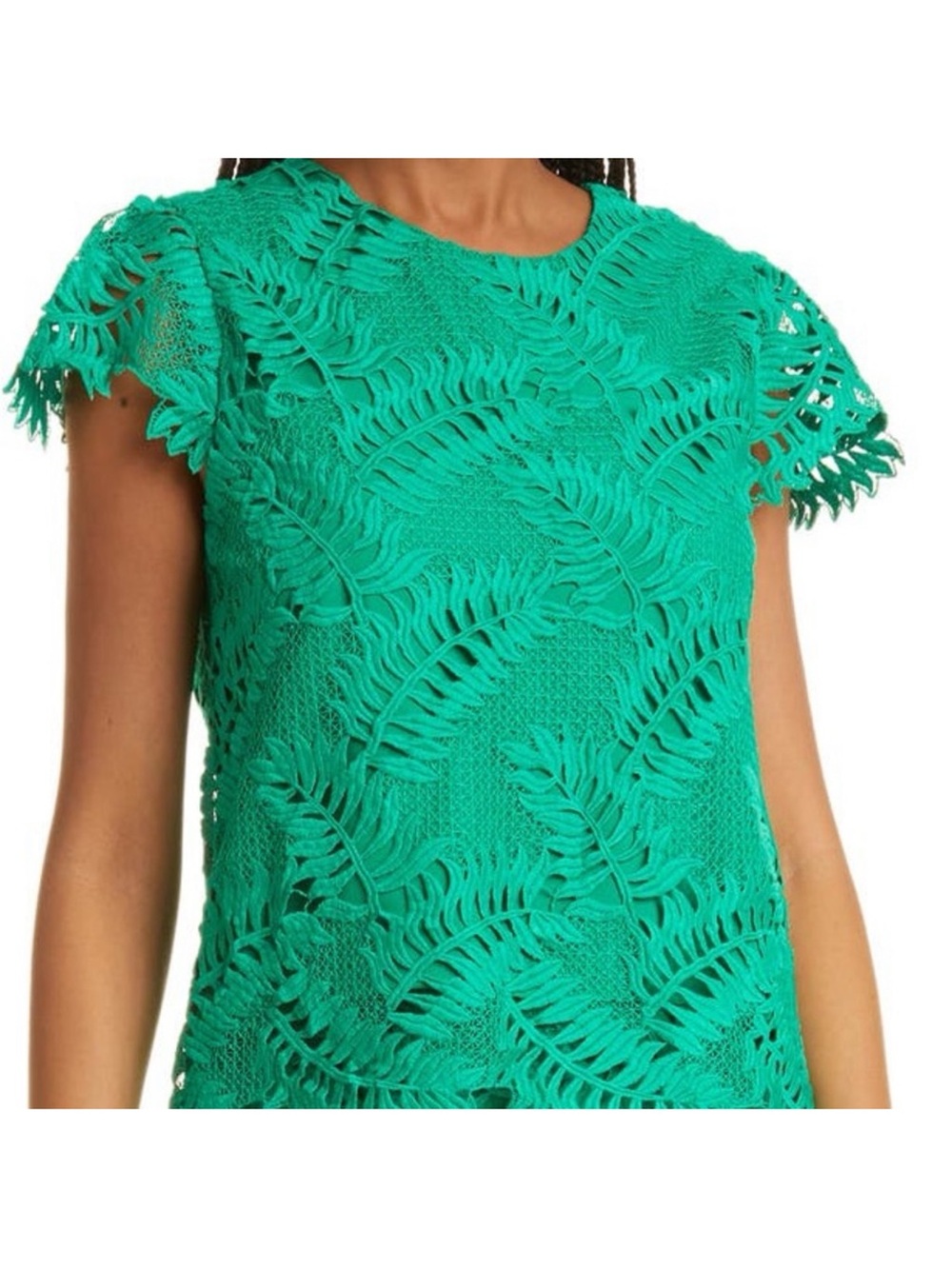 Milly Teal Green Lace Leaf Crochet Short Sleeve Top